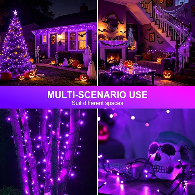 kemooie 500 LED Halloween Lights Outdoor, 164 FT Fairy Lights with 8 Modes | Purple, Timer&Memory Function, Plug in Powered, IP44 Waterproof, Indoor Outdoor Use, Home/Party/Garden/Halloween Decor