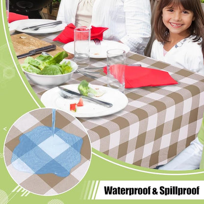 Smiry Picnic Table Cloth, Vinyl Tablecloths with Flannel Backing, 54"x54" | Waterproof Square Table Cloth, Wipeable Buffalo Plaid Table Cover for Indoor and Outdoor (Khaki & White)