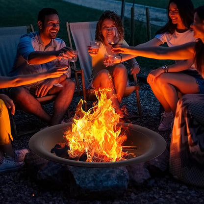 OutVue 35 inch Steel Fire Pit Bowl for DIY or Replacement Existing Fire Pits, Wood Burning Fire Pit Bowl with Spark Screen &Fire Poker, Fireplace for Backyard, Porch, Deck, Camping, BBQ(Smooth)