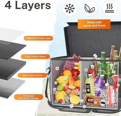 Large Grill Caddy with Lid, Foldable Organizer with Paper Towel Holder For Outdoor Picnic Camp Kitchen Accessory Storage, for BBQ Enthusiast, Black