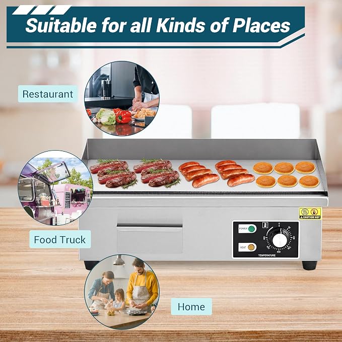 Garvee 21 In Commercial Electric Griddle, Flat Top Grill Countertop Griddle | Non-Stick Stainless Steel Teppanyaki Grill for Restaurant Kitchen Outdoor BBQ