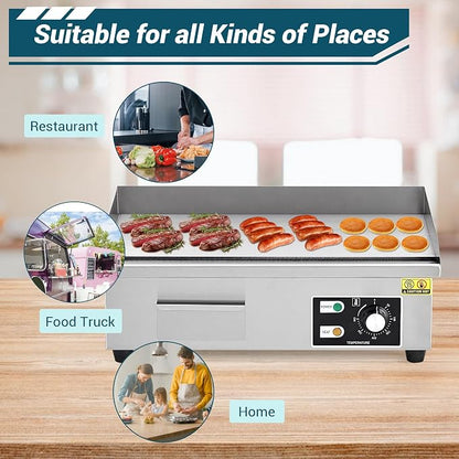 Garvee 21 In Commercial Electric Griddle, Flat Top Grill Countertop Griddle | Non-Stick Stainless Steel Teppanyaki Grill for Restaurant Kitchen Outdoor BBQ