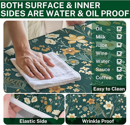Picnic Table Cover with Bench Covers Elastic Edges, Floral Botanical Camper Fitted Table Cover, Outdoor Camping Essentials 72 Inch 3PCS, Waterproof Camping Fitted Tablecloth with Drawstring Bag