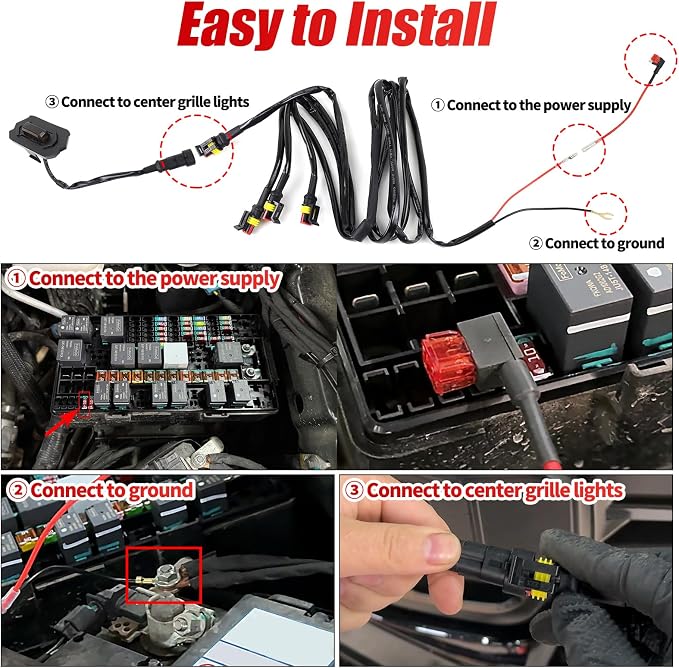 Front Grille Light Compatible with Ford Ranger Wildtrak 2022-2024 | Waterproof bright LED grille light with wiring harness, Flexible layout compatible with DIY all kinds of front grilles