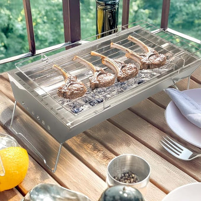 Portable Stainless Steel Grill, Home Charcoal Grill and Outdoor Folding Grill, Perfect for Traveling, Outdoor Cooking and BBQ, Camping, Picnics.