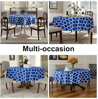 Smiry Round Plastic Table Cloth, Waterproof Vinyl Tablecloth with Flannel Backing for Round Tables, Wipeable & Spillproof for Dining, Camping, Indoor and Outdoor (60" Round, Blue)