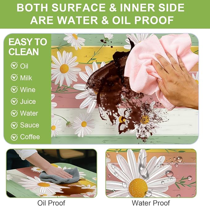FOREVER QUEEN Picnic Table Cover with Bench Covers 72in,Waterproof Windproof Fitted Tablecloth,Spring Daisy Floral Camping Essentials with Drawstring Bag for Patio,Park & Backyard