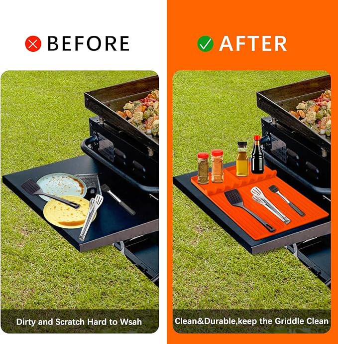 Silicone Griddle Tools Mat for Blackstone, Heat Resistant Spatula Mat, BBQ Grill Tool Rest, Silicone Grill Pad，Blackstone Griddle Accessories for Kitchen, Cooking & Countertop (Orange)