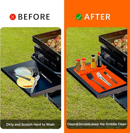 Silicone Griddle Tools Mat for Blackstone, Heat Resistant Spatula Mat, BBQ Grill Tool Rest, Silicone Grill Pad，Blackstone Griddle Accessories for Kitchen, Cooking & Countertop (Orange)