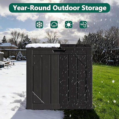 30 Gallon Outdoor Storage Box, Lockable Resin Deck Box for Patio Cushions, Throw Pillows, Garden Tools, Weatherproof Outdoor Storage Bench for Yard, Porch, or Balcony