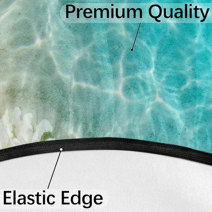 Fitted Round Tablecloth with Umbrella Hole and Zipper Starfish Coral Seashell Outdoor Elastic Table Cloth 36"-44" Oil-Proof Waterproof Summer Beach Patio Table Cover for Picnic Party