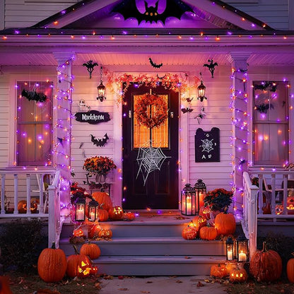 JMEXSUSS 600 LED Orange and Purple Solar Halloween Lights, 206.7ft Solar String Lights Outdoor Waterproof, 8 Modes String Light for Outside Christmas Tree Patio Yard Garden Halloween Decorations