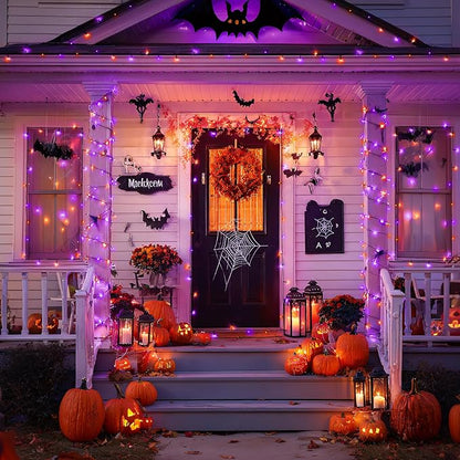 JMEXSUSS 2 Pack Solar Halloween Lights Total 400LED 151FT Orange and Purple | Halloween Lights Outdoor Waterproof, 8 Modes Solar String Lights for Outside Patio Yard Tree Halloween Decorations