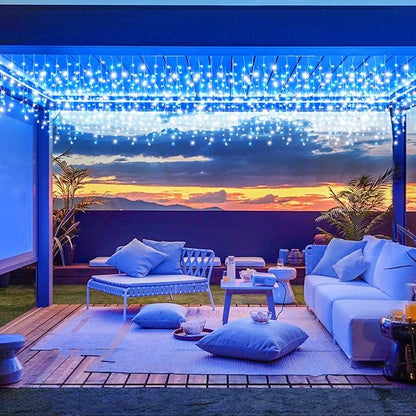 132ft Icicle Lights for Outside, Blue and White Christmas Lights Outdoor Indoor, 1280 LED Twinkle String Light with 240 Drops Curtain Light for Thanksgiving Room Home Wall Bedroom Window Decoration