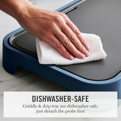 Martha Stewart 12” x 22” Electric Griddle, XL Ceramic Nonstick Flat Top Cooking Surface, Adjustable Temperature Dial, Drip Tray, Dishwasher Safe, 1500W Fast Even Heating, Pancakes & Eggs, Indigo Blue