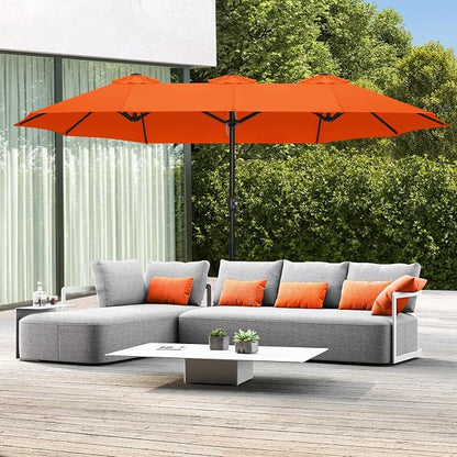 ABCCANOPY 15FT Double-Sided Rectangle Patio Umbrella with Base, Orange | Rectangular Outdoor Table Umbrella with Crank, Heavy Duty Market Umbrella Shade for Garden,Poolside, Lawn, Backyard