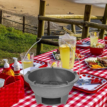 BESPORTBLE Cast Iron Charcoal Grill Stove Large Portable Barbecue Charcoal Burner with Handle and Inner Grate for Outdoor Camping Backyard Bbq Cooking
