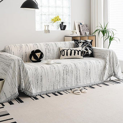 WEYOND Chenille Couch Cover Tassels, Sofa Cover Washable, 71" x 118", White | Pet Friendly Sofa Slipcover for Sectional Sofa, Loveseat, 2 or 3 Cushion Couch, Corner Sofa, Futon Cover