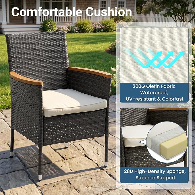 Wisteria Lane 10-Pieces Outdoor Patio Table and Chairs, Rattan Patio Table Set with Acacia Wood Tabletop, Patio Dining Furniture Set for 8 with Removable Cushions for Deck Garden Backyard, Grey