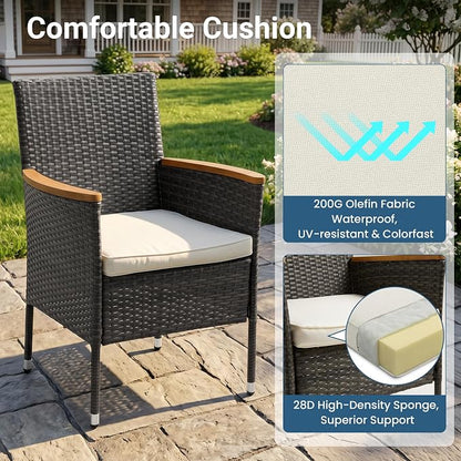 Wisteria Lane 10-Pieces Outdoor Patio Table and Chairs, Rattan Patio Table Set with Acacia Wood Tabletop, Patio Dining Furniture Set for 8 with Removable Cushions for Deck Garden Backyard, Grey