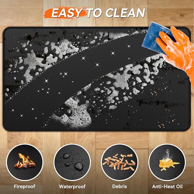 Fireplace Mat - Double-Sided Fireproof Waterpoof Wood Stove Hearth Pads (25x39 Black One)