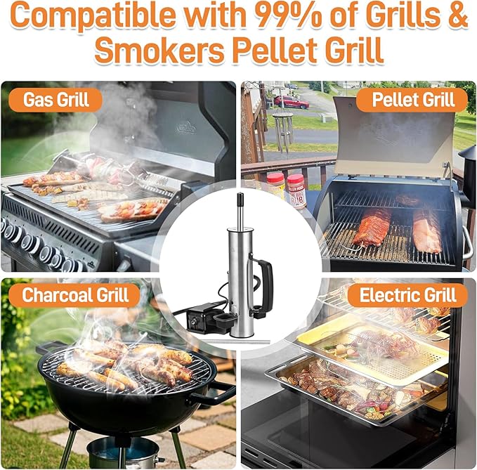 Electric Smoker Generator, Hot and Cold Electric Smoker with Adjustable Air Pump, Stainless Steel Smoke Tube for Pellet Smoker, Outdoor Smoker for Cheese, Salmon, Best Gifts for Men, Dad
