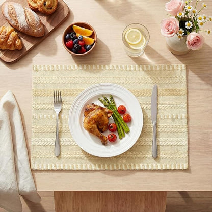 Artoid Mode Burlap Brown Farmhouse Woven Braided Stripe Placemats Set of 4,12x18 Inch Seasonal Holiday Table Mats Party Kitchen Dining Decoration