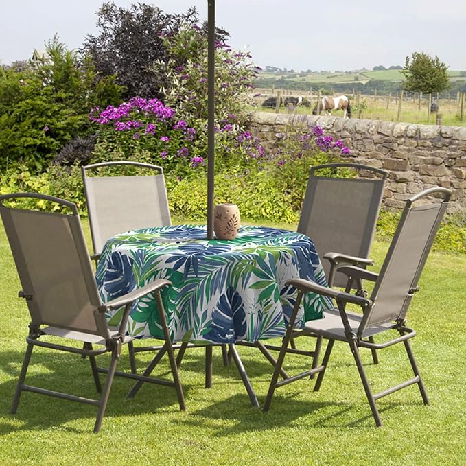 Outdoor/Indoor Round Tablecloth with Umbrella Hole Zipper, Decorative Circular Table Cover for Home Garden, 60 Inch, Islamorada Blue Green