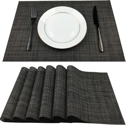 WAZAIGUR Placemats,Easy to Clean Crisscross Woven Vinyl Place Mats Durable Non-Slip Heat Resistant Table Mats,Placemats for Kitchen Table Set of 6,Grey