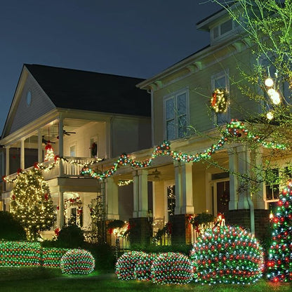 WBao Christmas Lights Outdoor 200LED 8.4ft x 5.2ft Christmas Net Lights with 8 Modes, Timer, End to End Connectable, Waterproof for Lawn, Bushes, Trees Outdoor Xmas Decorations, Red Green White