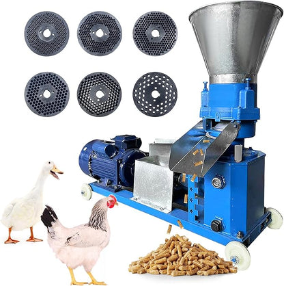 110V Feed Pellet Mill Machine 3 Head Rollers Pellet Maker Machine for Poultry Livestock Farm Animal 2.5/3/4/5/6/8mm Grinding Discs, Air Switch, Splash Plate, 220-440 lb/h, 5.5KW 60HZ