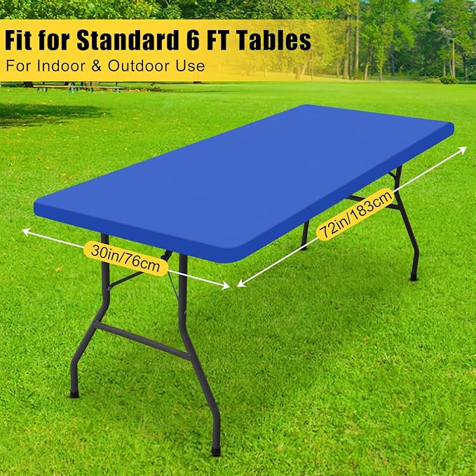 Smiry Rectangle Tablecloth, Elastic Fitted Flannel Backed Vinyl Tablecloths for 6ft Folding Tables, Waterproof Wipeable Table Covers for Indoor, Outdoor, Picnic and Camping (Blue, 30"x72")