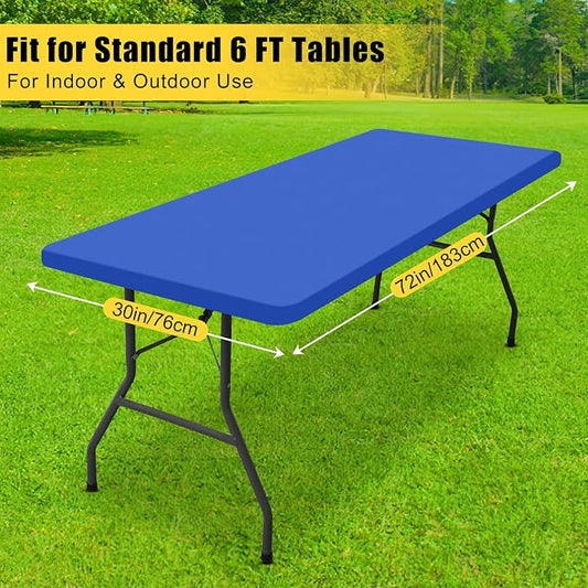 Smiry 2 Pack Rectangle Tablecloth, Elastic Fitted Flannel Backed Vinyl Tablecloths for 6ft Folding Tables, Waterproof Wipeable Table Covers for Outdoor, Indoor, Picnic and Camping (Blue, 30"x72")
