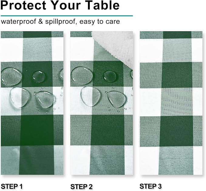 Hiasan Plaid Tablecloth Waterproof, 2 Pack, 54 x 108 inch - Checkered Table Cloth Rectangle for Christmas/Holiday/Spring Party/Outdoor Picnic/Kitchen, Forest Green and White