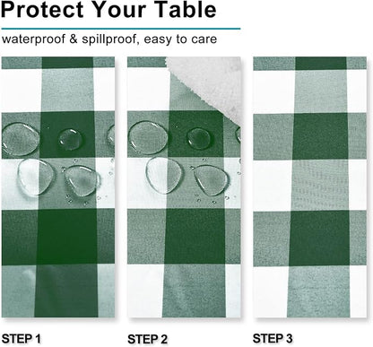 Hiasan Checkered Square Tablecloth - Stain Resistant, Waterproof and Wrinkle Resistant Washable Table Cloth for Christmas, Dining and Outdoor Use, 54 x 54 Inch, Forest Green and White Gingham Pattern