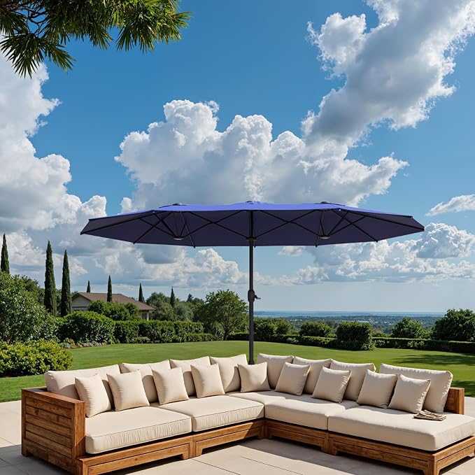 15FT Double-Sided Patio Umbrella, Outdoor Market Umbrella with Base