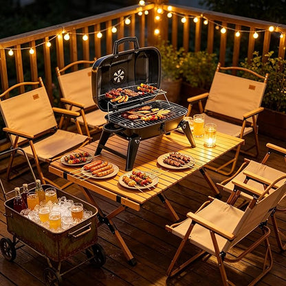 Small Charcoal Grill Outdoor, Portable Charcoal Grills, Tabletop Outdoor Barbecue Smoker, BBQ Grill for Outdoor Cooking Backyard Camping Picnics Beach