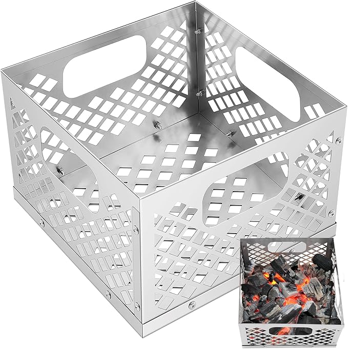 Pasimy Charcoal Basket, Stainless Steel Charcoal Fire Basket for Offset Smoker, 12 x 12 x 7.5'' Grill Accessories for Smoker BBQ Grill Accessories
