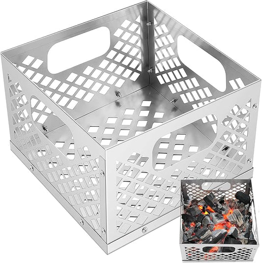 Pasimy Charcoal Basket, Stainless Steel Charcoal Fire Basket for Offset Smoker, 12 x 12 x 7.5'' Grill Accessories for Smoker BBQ Grill Accessories