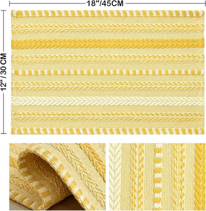 Artoid Mode Yellow Farmhouse Woven Braided Stripe Placemats Set of 4,12x18 Inch Seasonal Holiday Table Mats Party Kitchen Dining Decoration