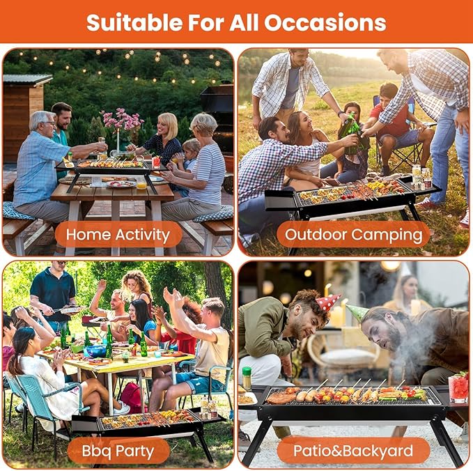 Charcoal Grill,Portable Folding BBQ Grill with Side Table,Tabletop Barbecue Grill with Stainless Steel Grill Net Easy Setup for Outdoor Camping Picnic Party Backyard