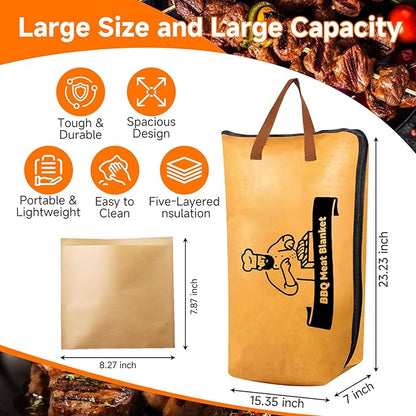 BBQ Blanket for Resting Meat, Reusable Smoker Meat Resting Blanket,Smoker Grilling Brisket Meat Insulated Resting Bag with Wide Mouth for Large Brisket/Turkey(BBQ Blanket 21in)