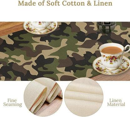 Camouflage Table Runner Classic Masking Camo Green Brown Black Olive Colors Retro Inspired for Indoor Outdoor PartyHolidayWeddingGathering 13x108in