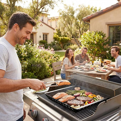 Vegetable Grill Basket for Outdoor Grill - 15.8"*15.8"Extra Large XXL Heavy-Duty Veggie Grilling Basket, Square, Non-stick Enamel Coating, Grilling Accessories for Grills and Vegetables