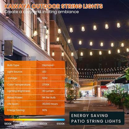 Kawaya 200FT LED Outdoor String Lights, Dimmable Waterproof Shatterproof Vintage Patio Lights with 100+4 Bulbs, Commercial Grade for Backyard, Garden, Bistro, Cafe & Party