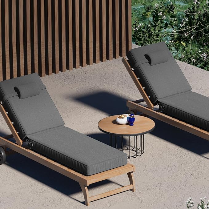 80 x 26 x 4 Inch Olefin Chaise Lounge Cushions, Lounge Chair Cushions with Headrest for Outdoor Furniture - Weather and Fade Resistant Patio Replacement Furniture Lounge Chair Cushion Set of 4