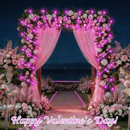 QITONG Pink Solar Rope Lights Outdoor, 66ft 200 LED String Light, 8 Modes Fairy Lights in Clear Thin Tube with 8 Modes