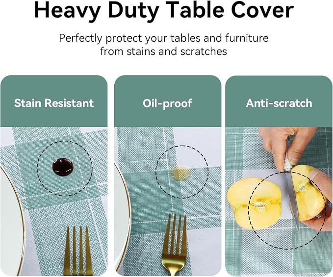 Romanstile Square Plastic Tablecloth, 100% Waterproof Oil-Proof Checkered PVC Table Cloth, Heavy Duty Vinyl Table Cover for Dining, Camping, Picnic, Outdoor - 54 x 54 Inch, Sage Green Checkered