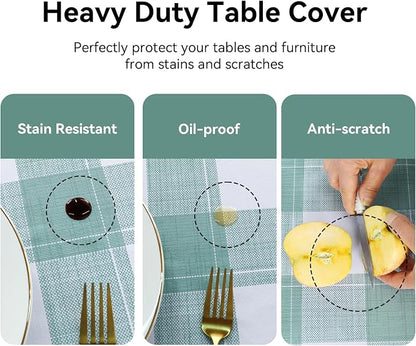 Romanstile Square Plastic Tablecloth, 100% Waterproof Oil-Proof Checkered PVC Table Cloth, Heavy Duty Vinyl Table Cover for Dining, Camping, Picnic, Outdoor - 54 x 54 Inch, Sage Green Checkered