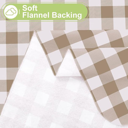 Smiry Picnic Table Cloth, Vinyl Tablecloths with Flannel Backing, 52"x70" | Waterproof Rectangle Table Cloth, Wipeable Buffalo Plaid Table Cover for Indoor and Outdoor (Khaki & White)